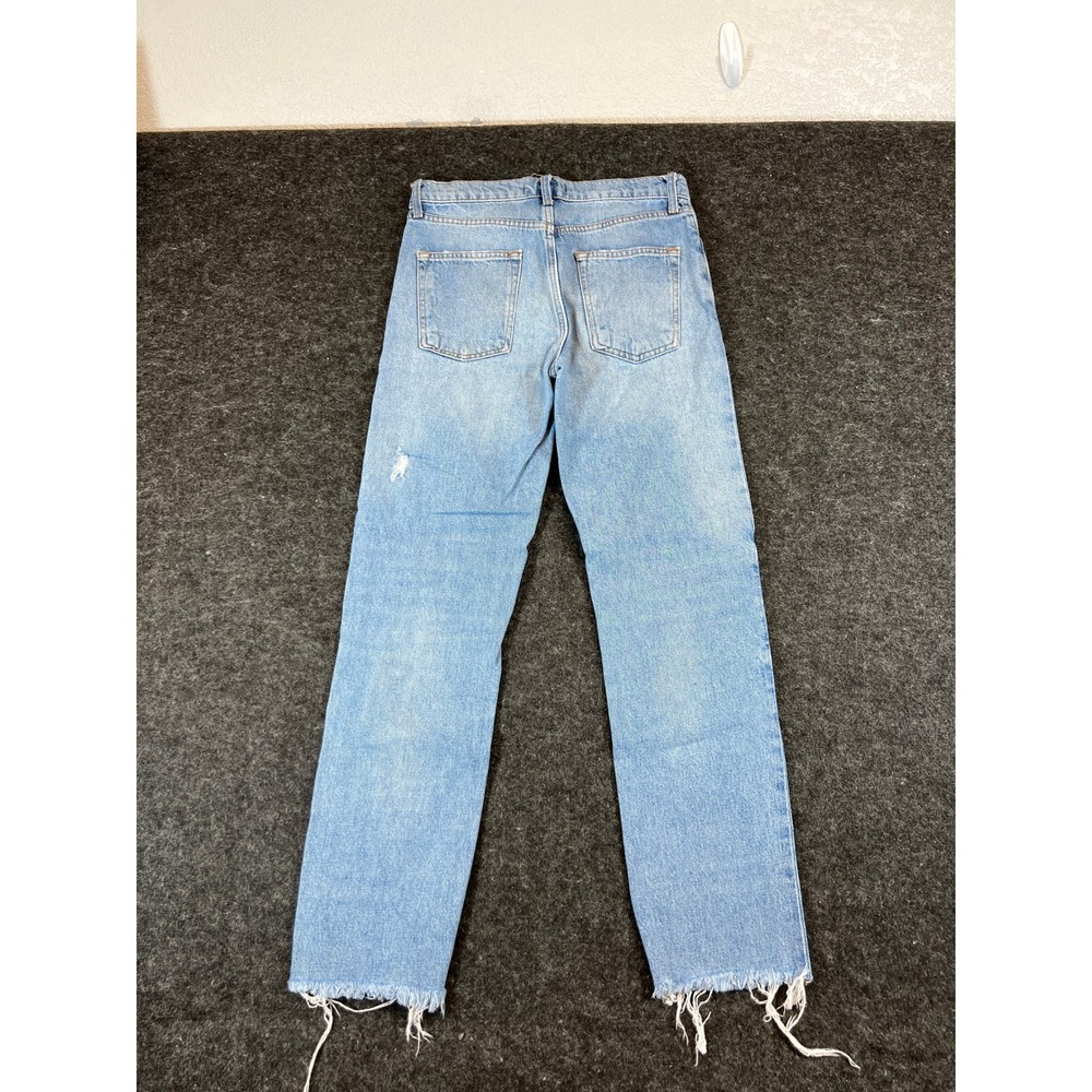 We The Free Jeans Womens 26 Blue Straight Leg Distressed Frayed Hem High Rise
